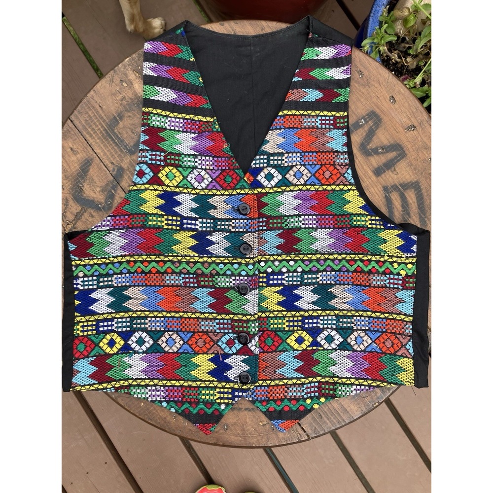 Mayan Designs Hand Woven Guatemalan Vest Women's Size S Colorful Tribal Boho
